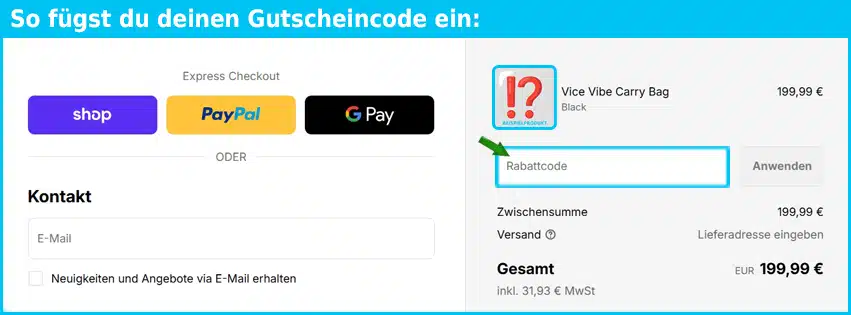 vicegolf Gutschein einfuegen und sparen blau