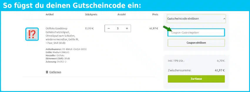 gehoerschutz-versand Gutschein einfuegen und sparen blau