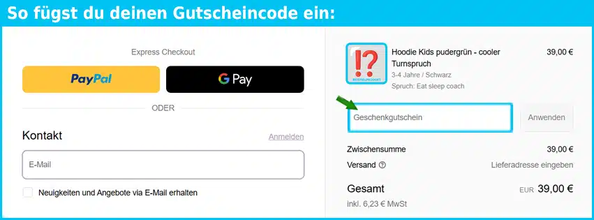 gymcollection Gutschein einfuegen und sparen blau