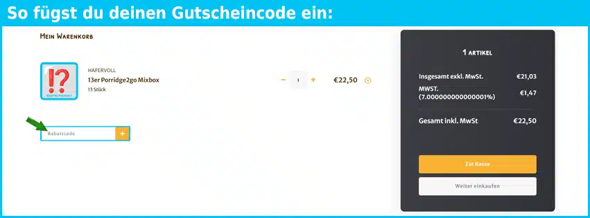 hafervoll Gutschein einfuegen und sparen blau