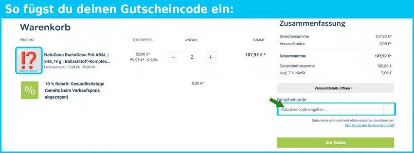 health-rise Gutschein einfuegen und sparen blau