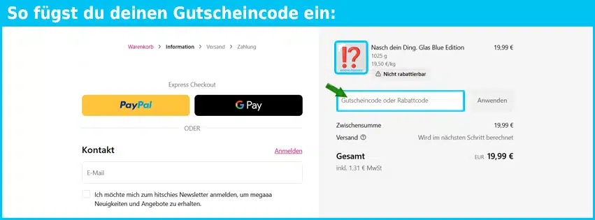 hitschies Gutschein einfuegen und sparen blau
