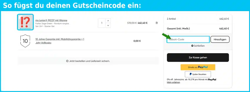 my-junior Gutschein einfuegen und sparen blau