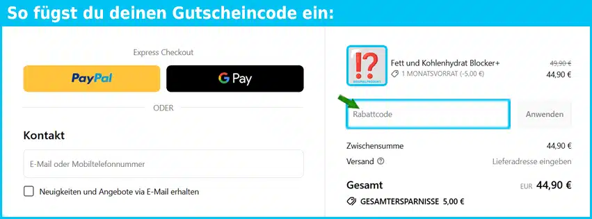 nutrientify Gutschein einfuegen und sparen blau