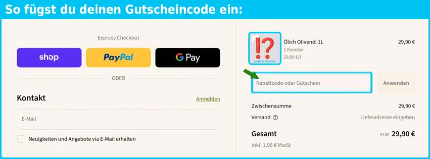 oelich Gutschein einfuegen und sparen blau