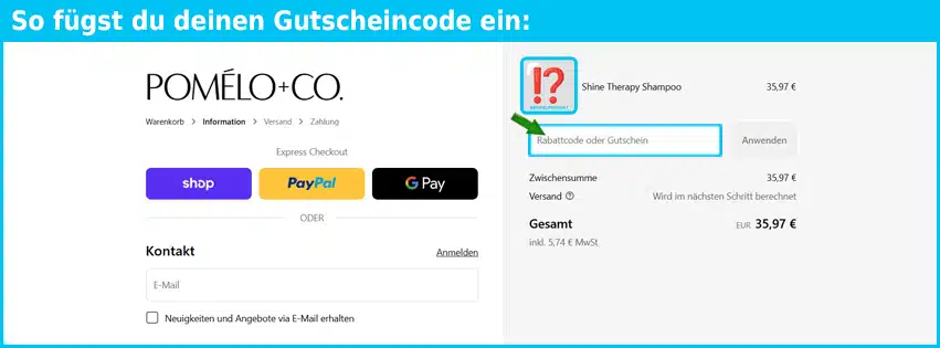 pomelo-co Gutschein einfuegen und sparen blau