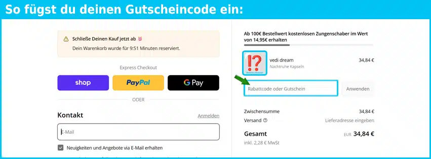 sandhya Gutschein einfuegen und sparen blau