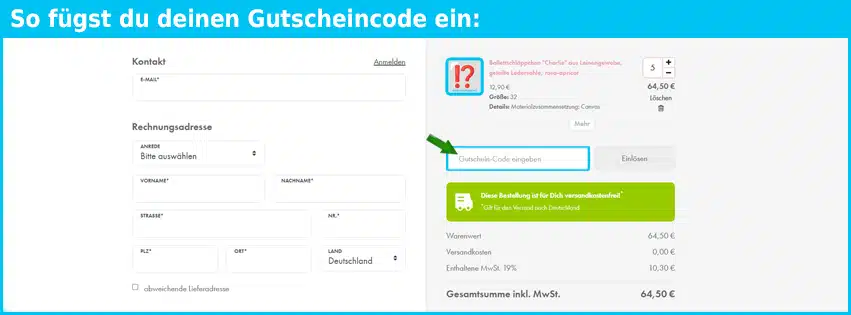 tanzmuster Gutschein einfuegen und sparen blau