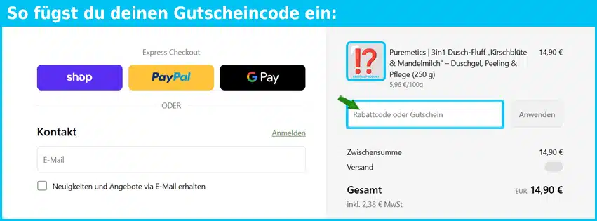 verdancia Gutschein einfuegen und sparen blau