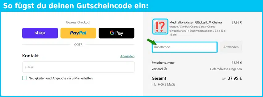 yogabox Gutschein einfuegen und sparen blau