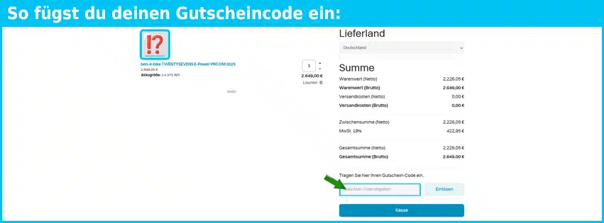 ben-e-bike Gutschein einfuegen und sparen blau