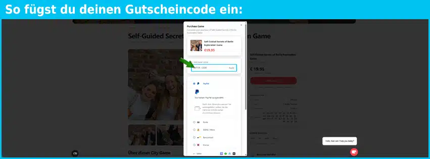citygame Gutschein einfuegen und sparen blau