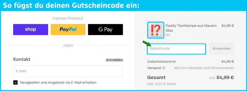 divani.store Gutschein einfuegen und sparen blau