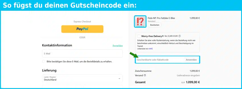 fiido Gutschein einfuegen und sparen blau