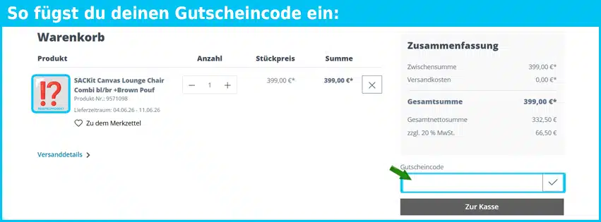 fritz-sitzsack Gutschein einfuegen und sparen blau