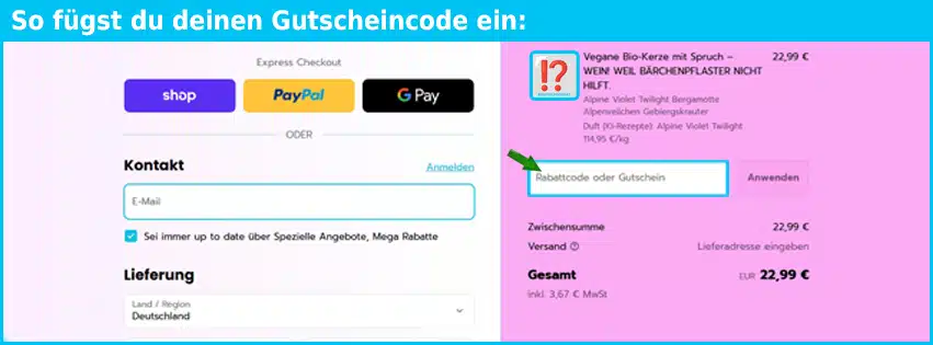 geilstekerze Gutschein einfuegen und sparen blau