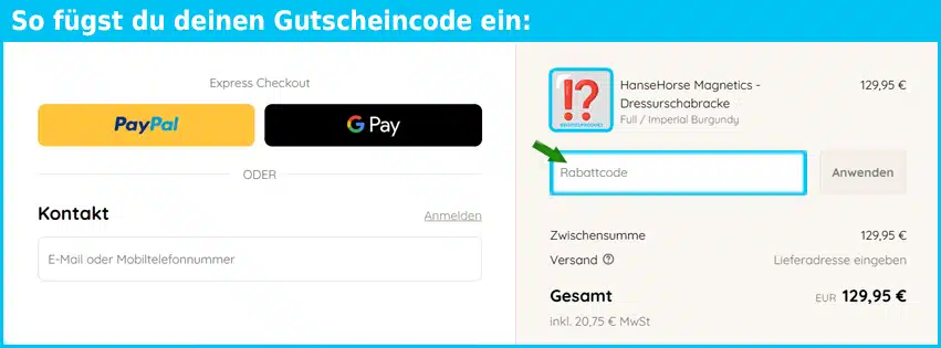 hansehorse Gutschein einfuegen und sparen blau