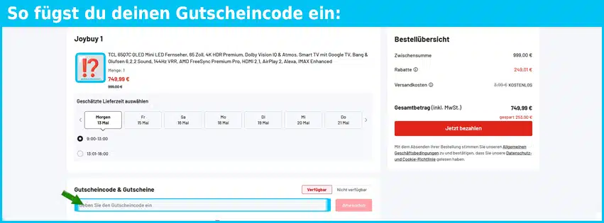 joybuy Gutschein einfuegen und sparen blau