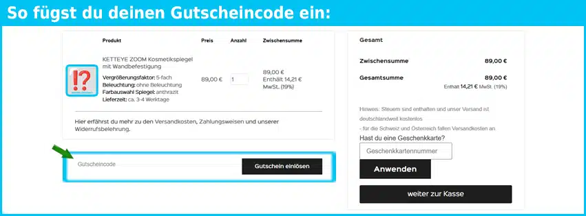 ketteye Gutschein einfuegen und sparen blau