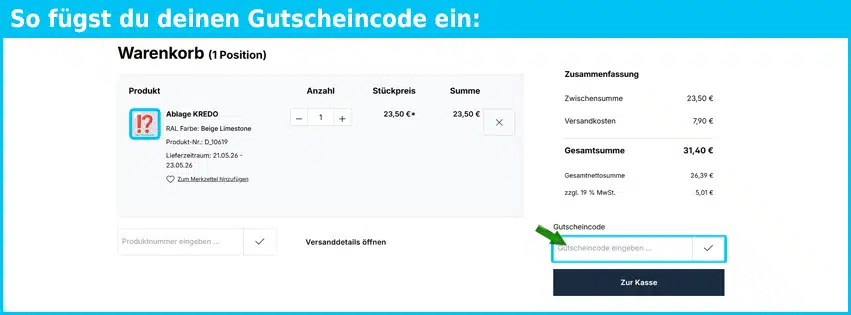 metalldesignshop Gutschein einfuegen und sparen blau