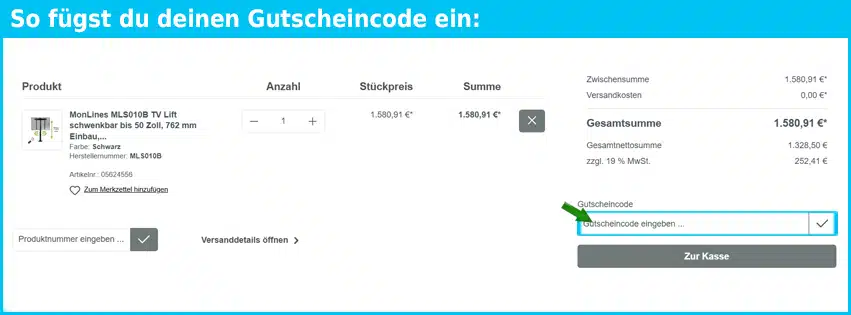 monitorhalterung.de Gutschein einfuegen und sparen blau