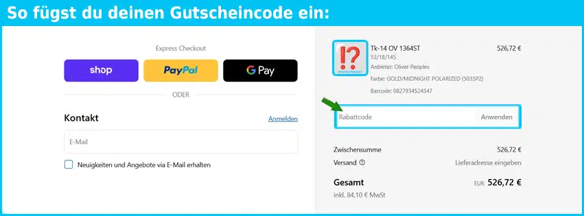 otticanet Gutschein einfuegen und sparen blau