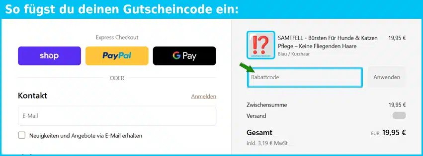 pfoten-boutique Gutschein einfuegen und sparen blau