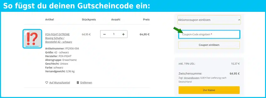 pro-fox Gutschein einfuegen und sparen blau