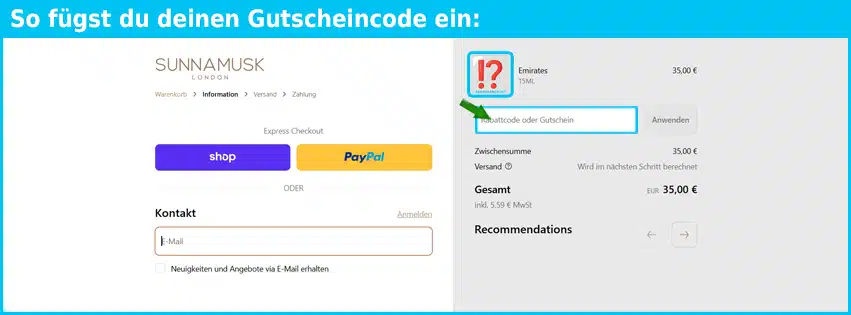 sunnamusk Gutschein einfuegen und sparen blau