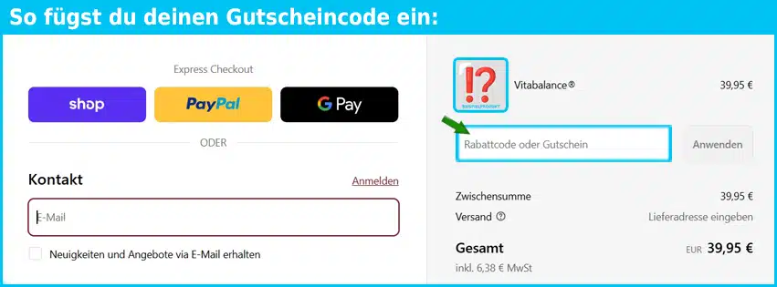 vitabalance Gutschein einfuegen und sparen blau