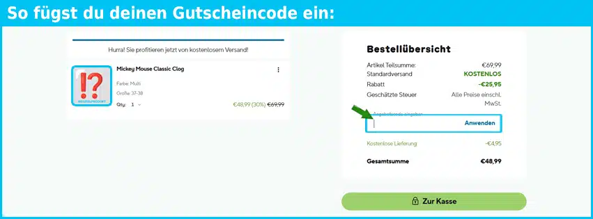 crocs Gutschein einfuegen und sparen blau