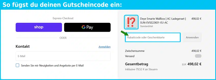 deye Gutschein einfuegen und sparen blau