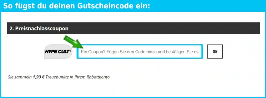 hype-cult Gutschein einfuegen und sparen blau