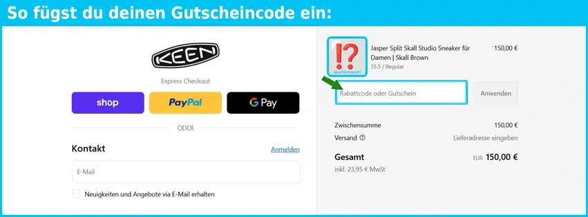keenfootwear Gutschein einfuegen und sparen blau