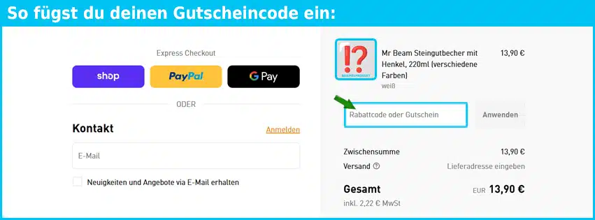 mr-beam Gutschein einfuegen und sparen blau