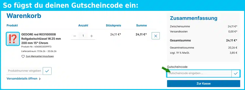 mytoolstore Gutschein einfuegen und sparen blau