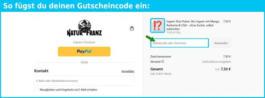 naturfranz Gutschein einfuegen und sparen blau