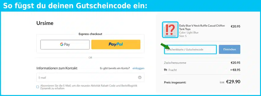 ursime Gutschein einfuegen und sparen blau