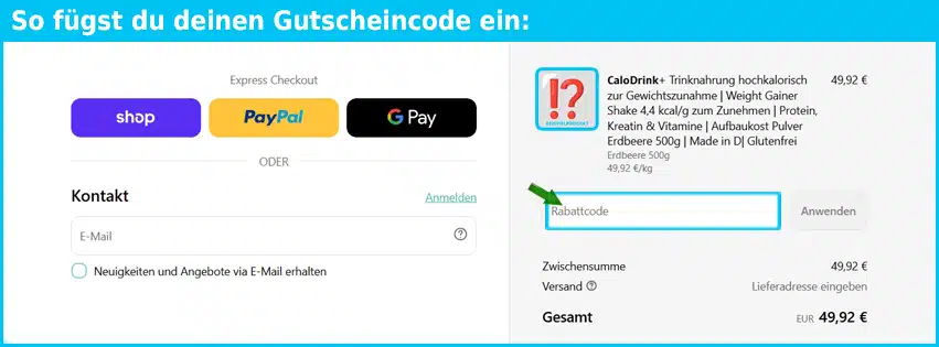 calo-shop Gutschein einfuegen und sparen blau