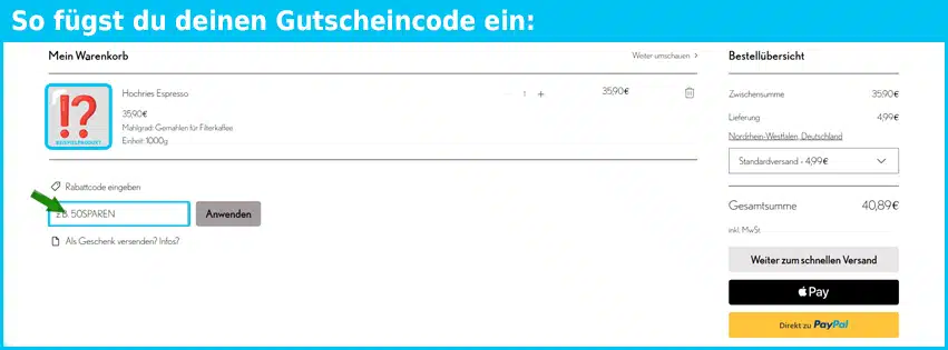 consenz Gutschein einfuegen und sparen blau
