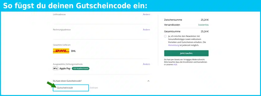 healthii Gutschein einfuegen und sparen blau