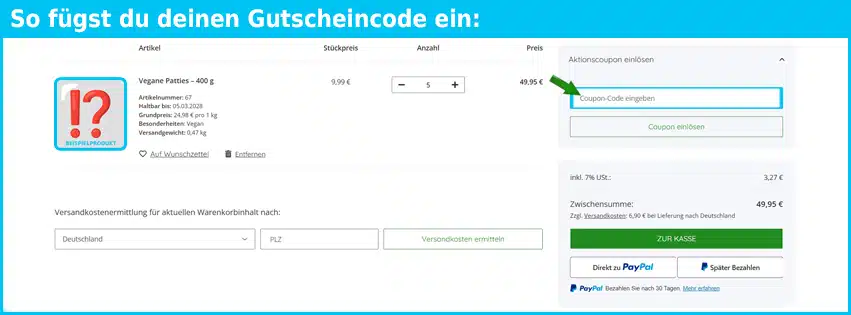los-veganos Gutschein einfuegen und sparen blau