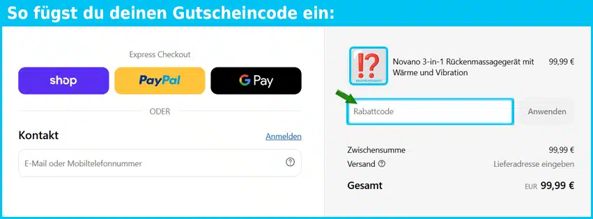 novano Gutschein einfuegen und sparen blau