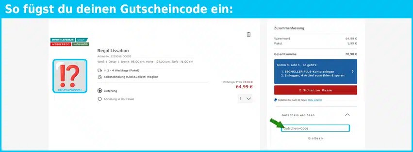 segmueller Gutschein einfuegen und sparen blau