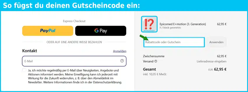 vitus Gutschein einfuegen und sparen blau