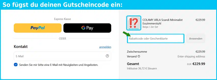 colamy Gutschein einfuegen und sparen blau