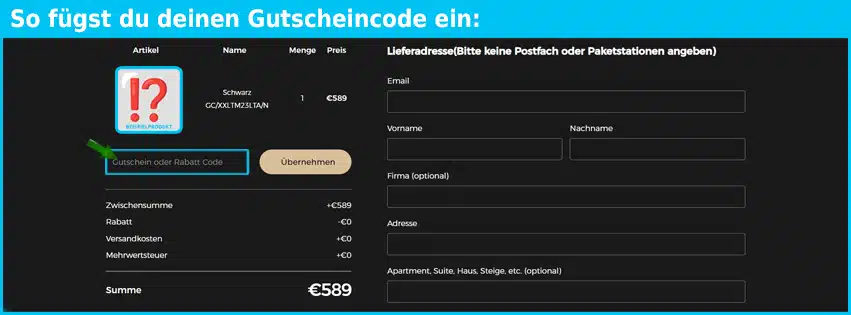 dxracer Gutschein einfuegen und sparen blau