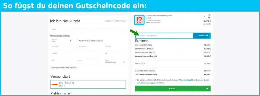 easyground Gutschein einfuegen und sparen blau