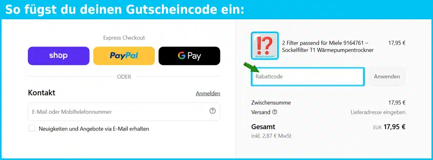 filter-welt Gutschein einfuegen und sparen blau