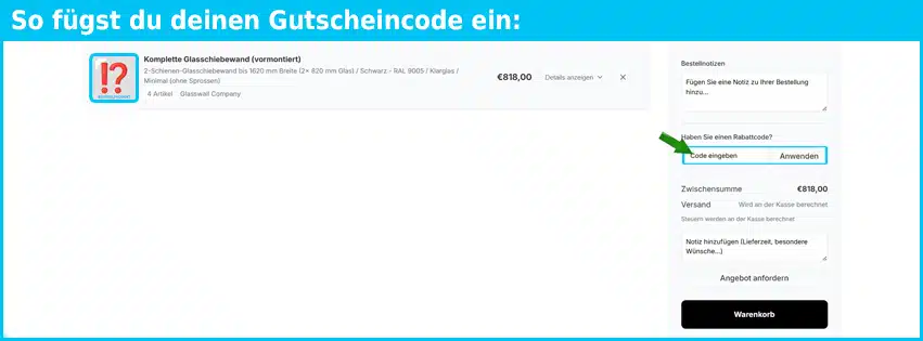 glasswallcompany Gutschein einfuegen und sparen blau